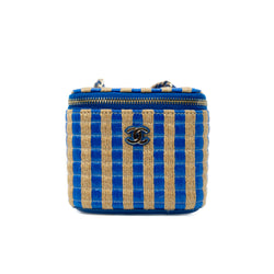 Mini Raffia In Blue/Beige Vanity Bag GHW Seri 30