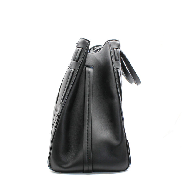 Black Cannage Detail Leather Shopper Tote Bag With Pouch PHW - L'UXE LINK