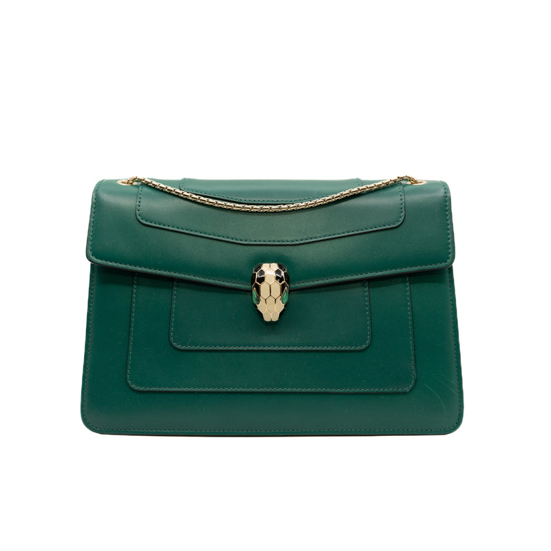 Medium Serpenti Forever In Green Calf Leather Shoulder Bag GHW - L'UXE LINK