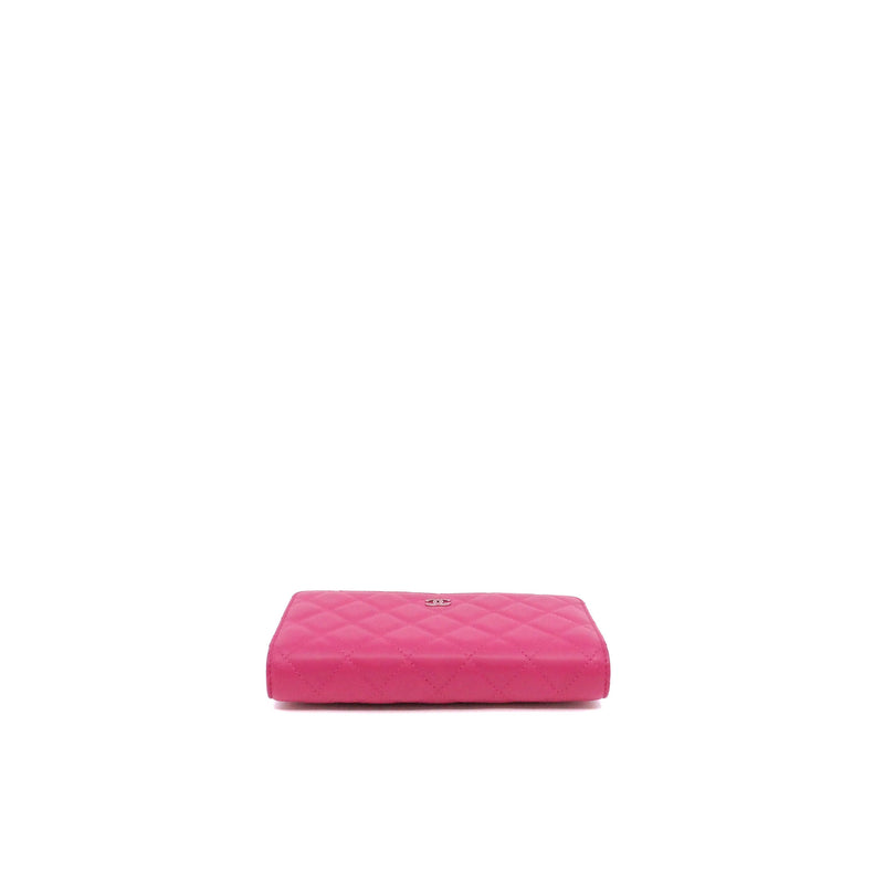 Classic Enamel CC Wallet On Chain In Hot Pink Lambskin Leather PHW Seri 21 - L'UXE LINK