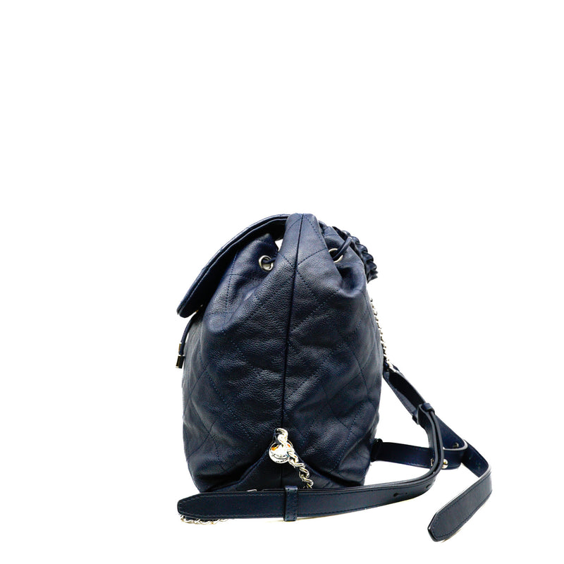 Grained Calfskin Navy Stitched Braided Backpack SHW Seri 25 - L'UXE LINK