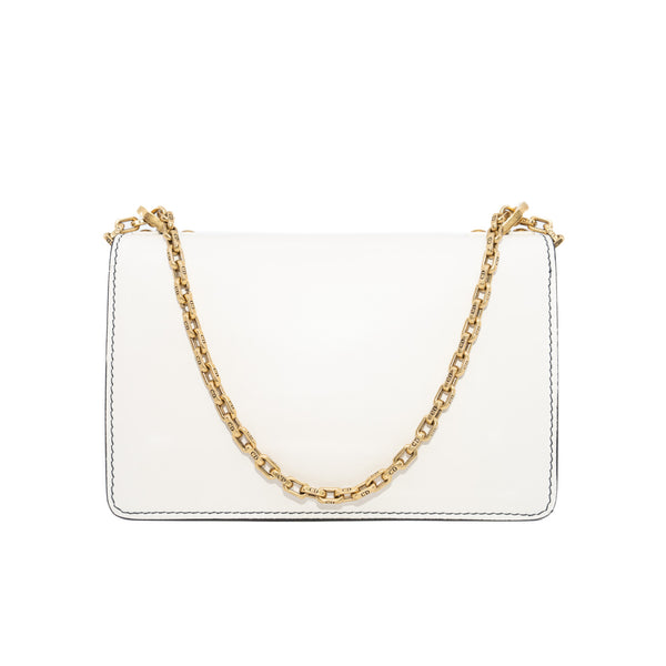 J'adior Medium White Calfskin Chain Flap Bag GHW - L'UXE LINK