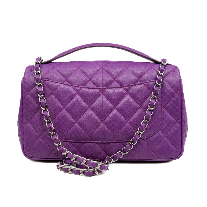 Top Handle Classic Flap In Purple Snake Leather PHW