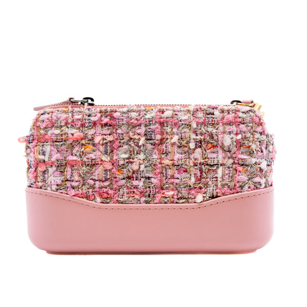 Pink Gabrielle In Tweed And Leather Clutch On Chain Bag Multi Hardware Seri 27 - L'UXE LINK