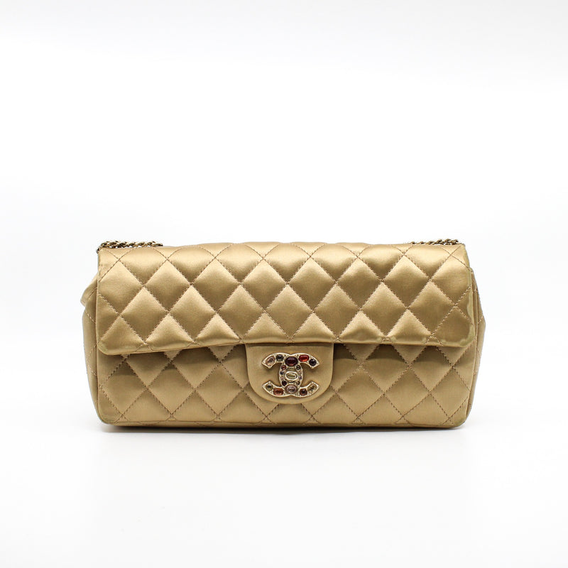 Limited Edition Gold Quilted Satin East West Single Flap Bag GHW Seri 12