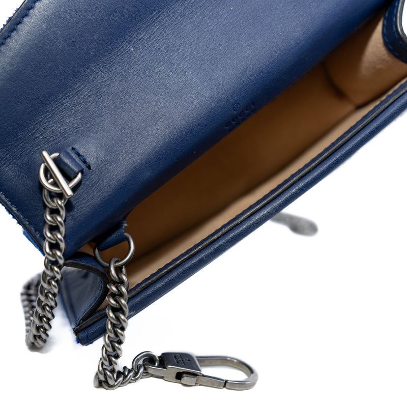 Dionysus Blue Velvet Super Mini Bag Ruthenium Hardware