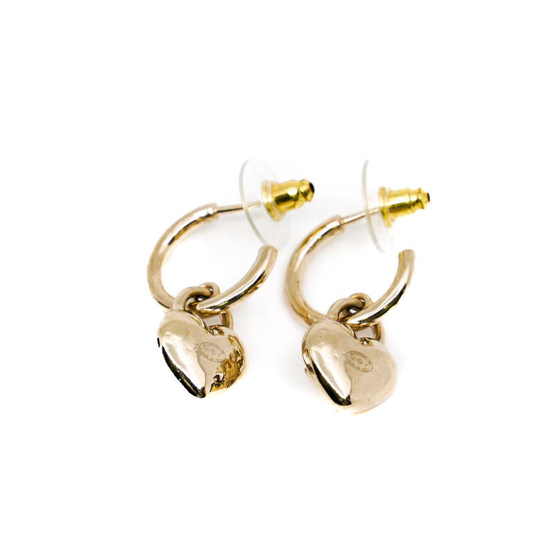 22B Gold Metal Heart Hoop CC Stud Earrings