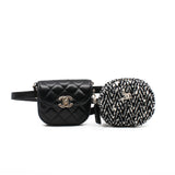 thumbnail CC Black Quilted Lambskin Waist Bag With Black And White And Tweed Coin Purse GHW Seri 28 - L'UXE LINK