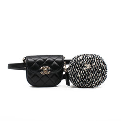 CC Black Quilted Lambskin Waist Bag With Black And White And Tweed Coin Purse GHW Seri 28 - L'UXE LINK