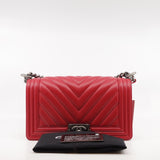 thumbnail Old Medium Leboy In Red Chevron Lambskin Leather Handbag PHW Seri 25 - L'UXE LINK