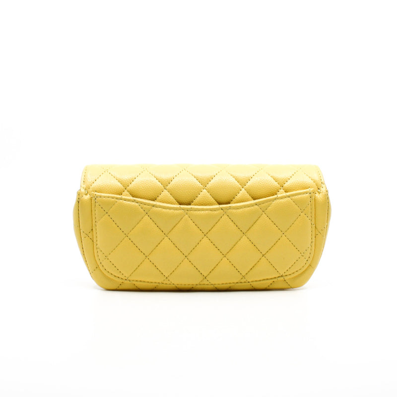 Yellow Caviar Leather Quilted Glasses Case With Chain PHW Seri 30