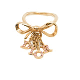 thumbnail Ribbon Motif Logo In Pink Crystal/Metal Ring GHW - L'UXE LINK