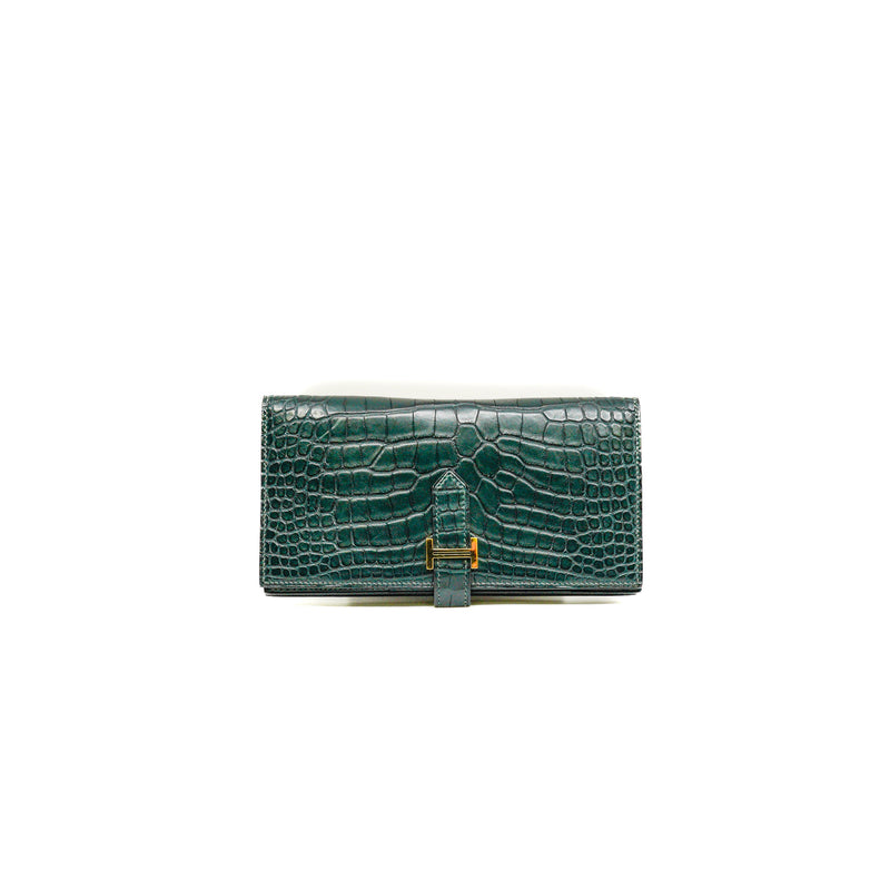 Bearn Long Wallet 6O Vert Cypress Crocodile GHW C Stamp