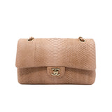 thumbnail Medium Double Flap Python Leather In Nude Pink GHW Seri 17 - L'UXE LINK