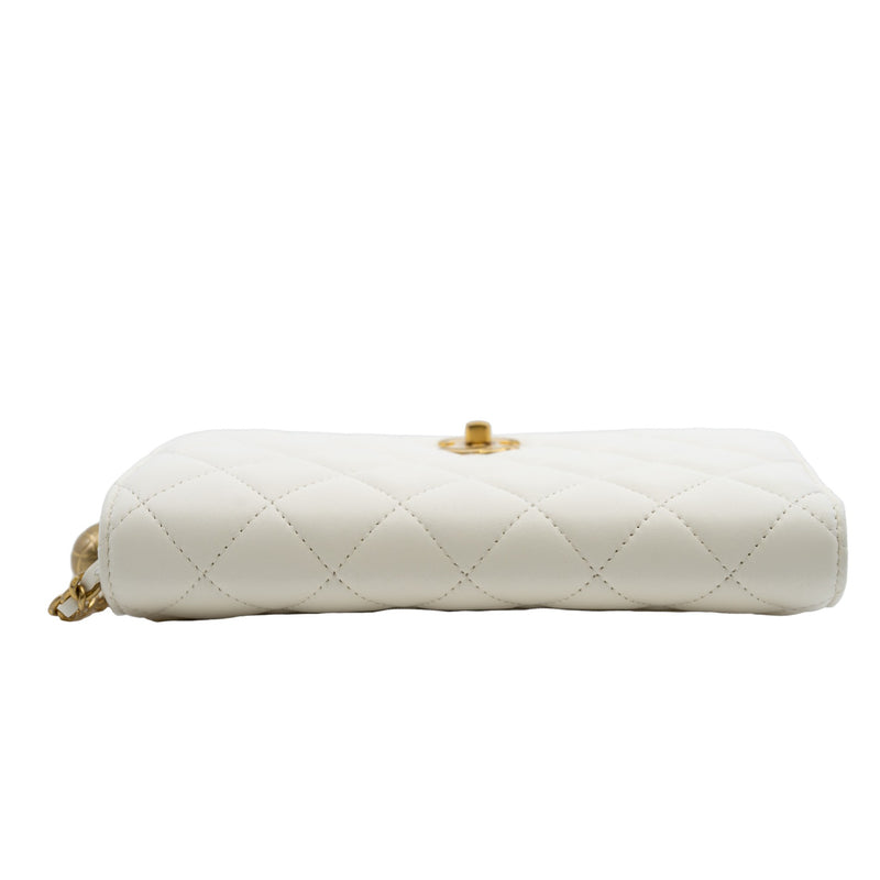 Pearl Crush In White Lambskin Wallet On Chain GHW Seri 30 - L'UXE LINK