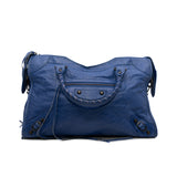 thumbnail City Blue Calfskin Leather Black Studs Hardware Handbag - L'UXE LINK