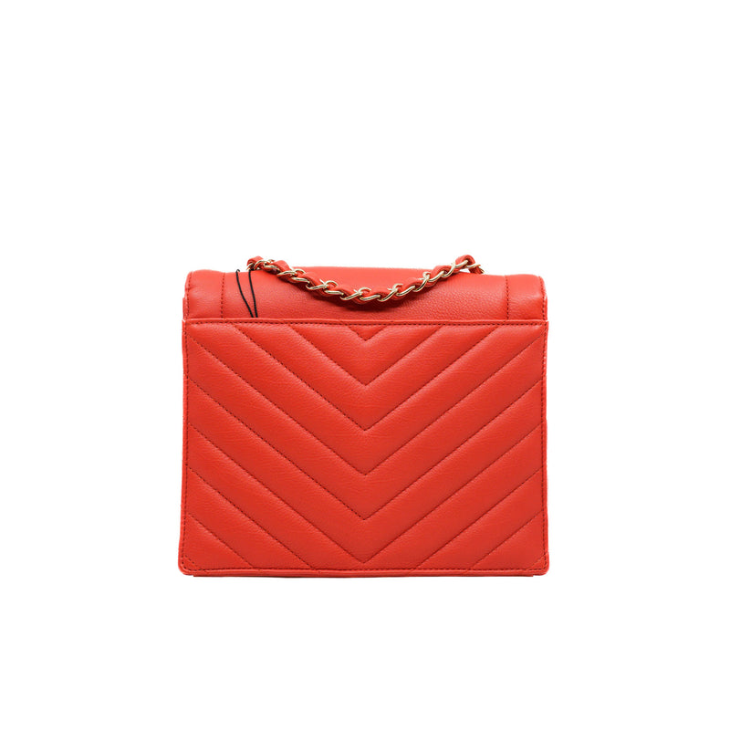 Medium Chevron Red Envelope Flap Bag GHW Seri 27 - L'UXE LINK