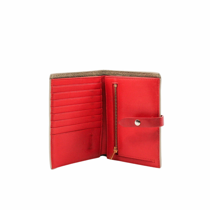 compact wallet brown gray with red - L'UXE LINK