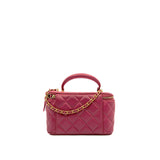 thumbnail Small Top Handle In Dark Pink Lambskin Quilted Vanity Case With Chain GHW Seri 31 - L'UXE LINK