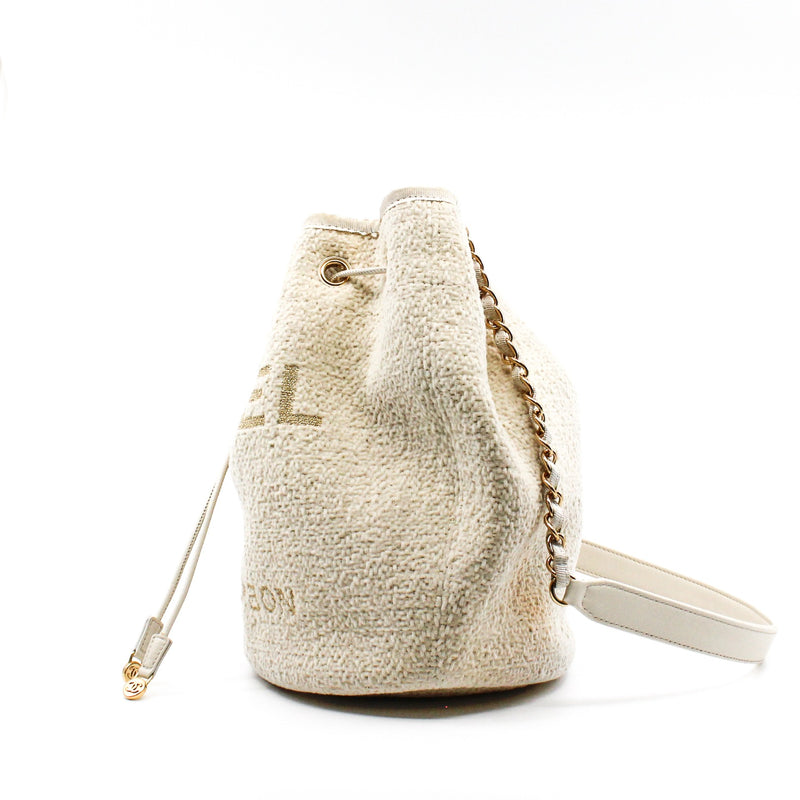 White Tweed Deauville Drawstring Backpack GHW Seri 28