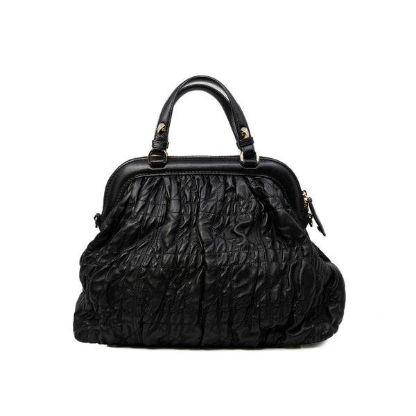 Gaufre Cannage Delices Black Leather Handbag GHW - L'UXE LINK