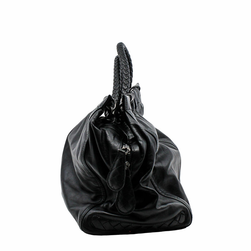 RUCHED TOTE BAG leather black - L'UXE LINK