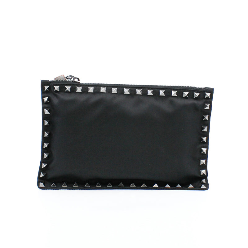 Black Rockstud Studded Nylon Zip Pouch - L'UXE LINK