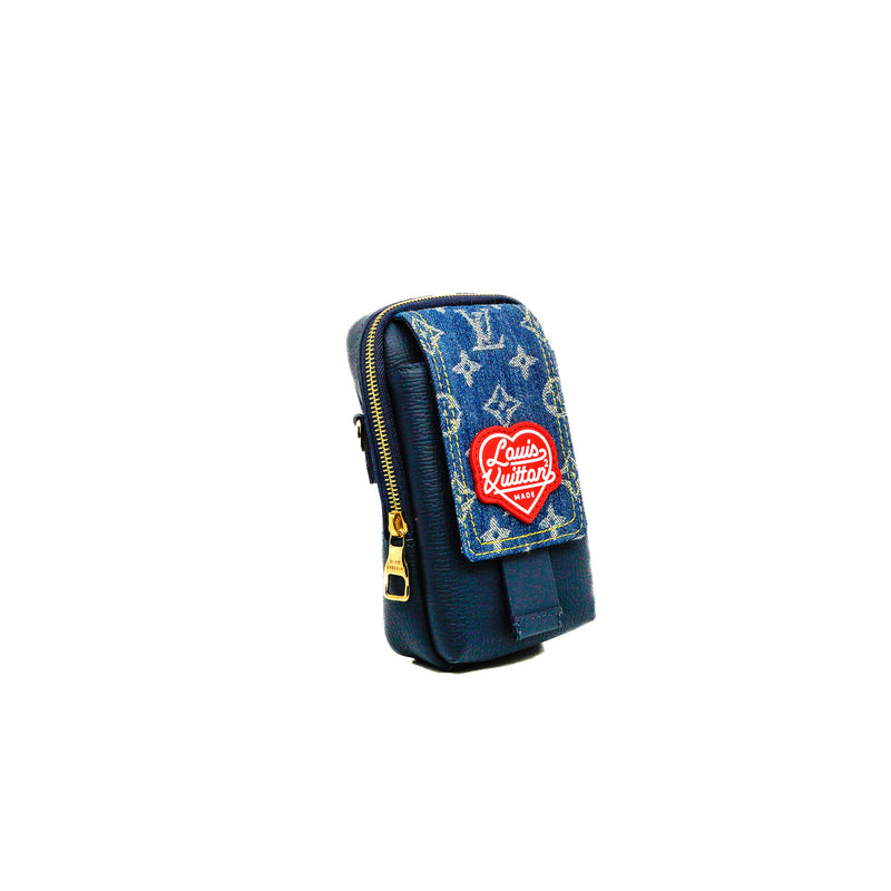 Louis Vuitton x Nigo Denim/Leather In Navy Flap Double Phone Pouch GHW - L'UXE LINK