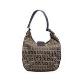 thumbnail Small Zucchino Beige And Brown Canvas With Brown Leather Hobo Bag PHW - L'UXE LINK