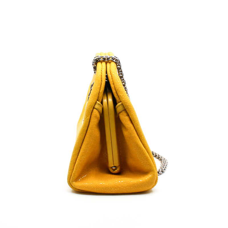 Small Bowling In Yellow Stingray Skin Shoulder Bag PHW Seri 15 - L'UXE LINK