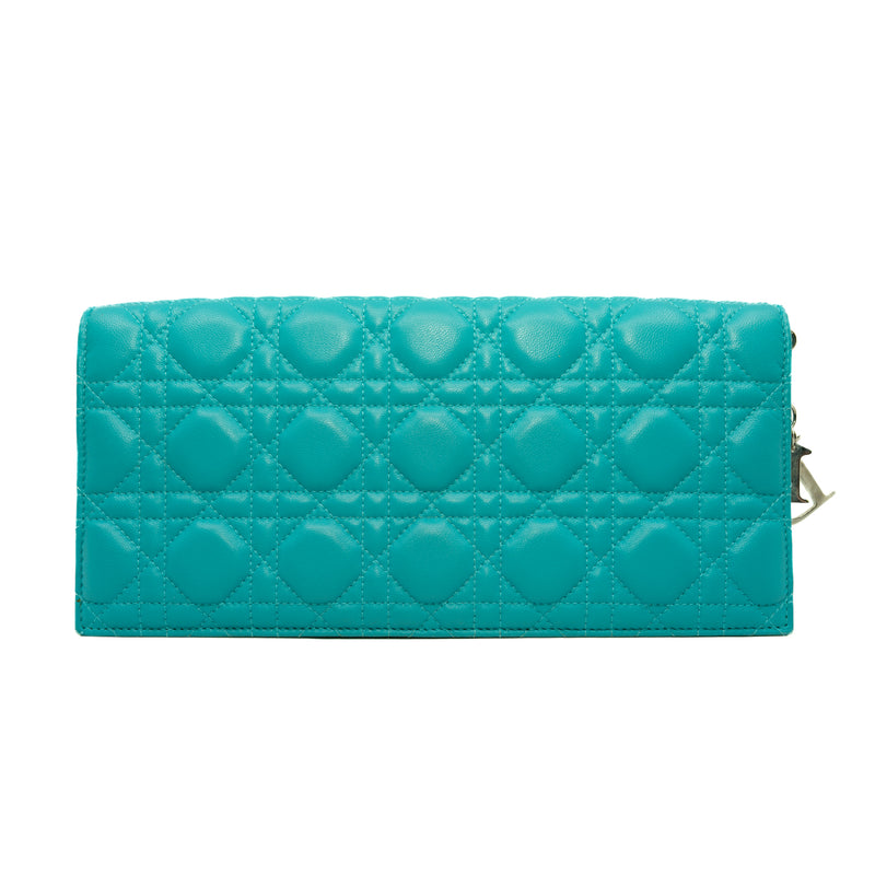 Cannage Lambskin Lady Dior Aqua Green Clutch 2014 (No Chain Strap)