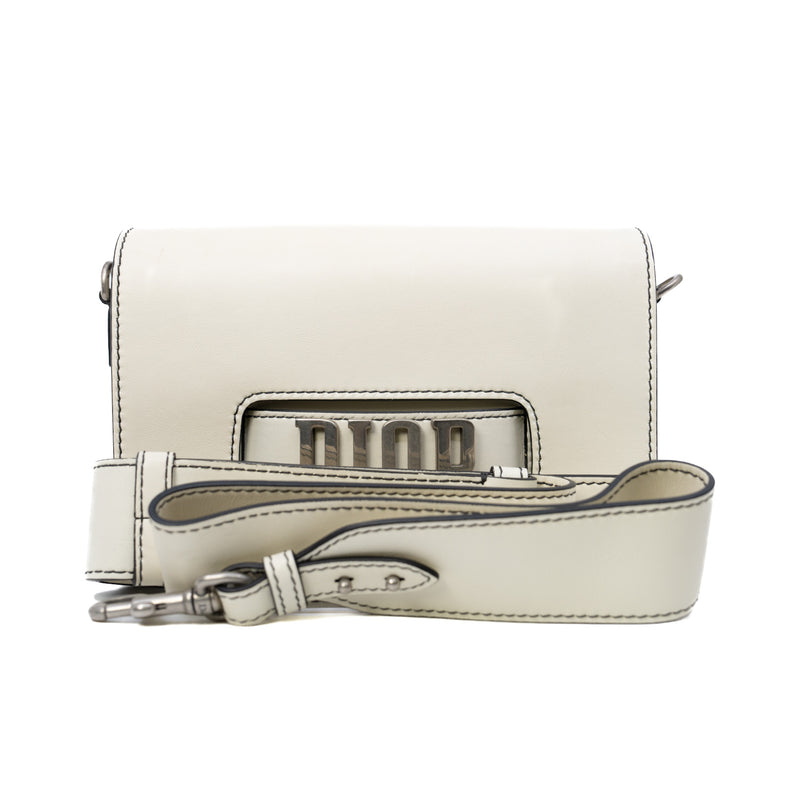 Dio(r)evolution In White Calfskin Leather Flap Bag PHW With Leather Strap - L'UXE LINK