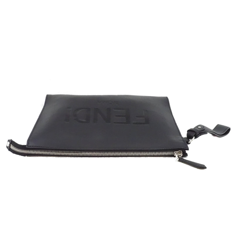 zippy letter clutch in leather black phw