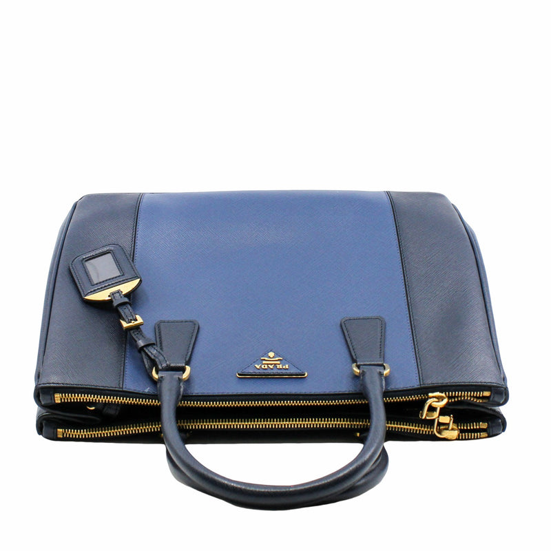 Saffiano Lux Double Zip Tote Large blue navy ghw - L'UXE LINK