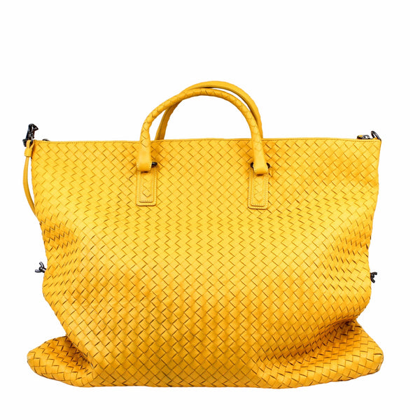 Convertible Flat Zip Tote Intrecciato Nappa Large Leather Yellow - L'UXE LINK