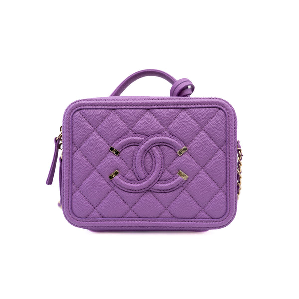 Small CC Filigree Purple Caviar Leather Vanity Case GHW Seri 29