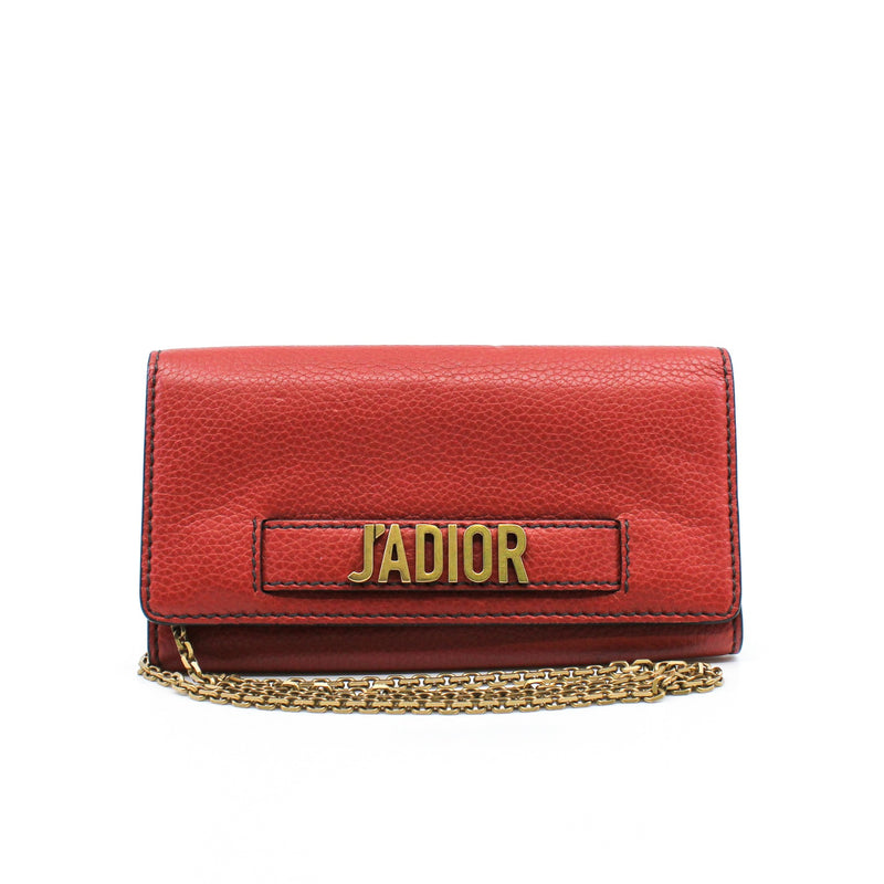 J’Adior Croisiere In Red Calfskin Leather Chain Wallet GHW - L'UXE LINK