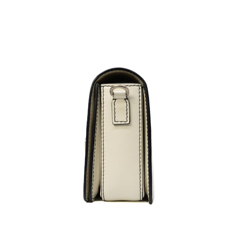 Dio(r)evolution In White Calfskin Leather Flap Bag PHW With Leather Strap - L'UXE LINK