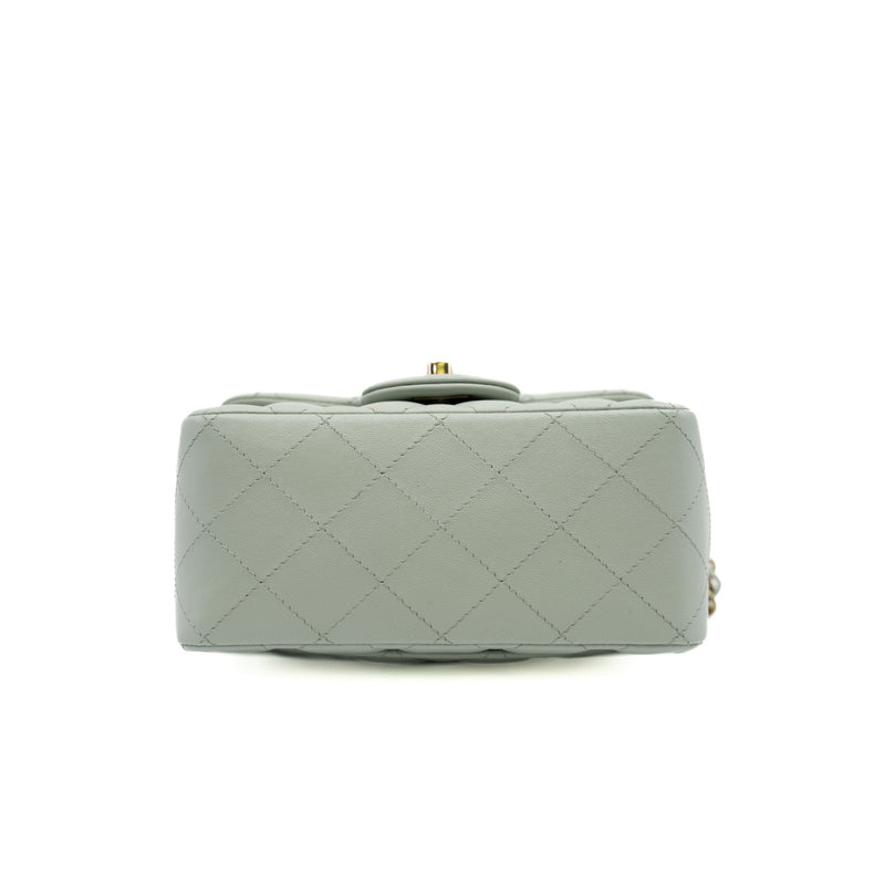 Mini Square Flap Bag Lambskin Grey Green Ghw - L'UXE LINK