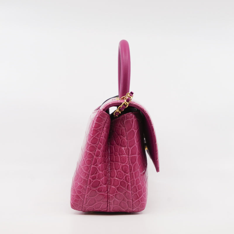 Small Coco Handle In Hot Pink Alligator Handbag GHW Seri 24 - L'UXE LINK