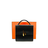 thumbnail Cinhetic Box Bag Black Top Handle In Tadelakt Leather Multi Hardware C Stamp - L'UXE LINK