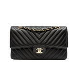 thumbnail Medium Classic Chevron In Black Lambskin Quilted Double Flap Black GHW Seri 26