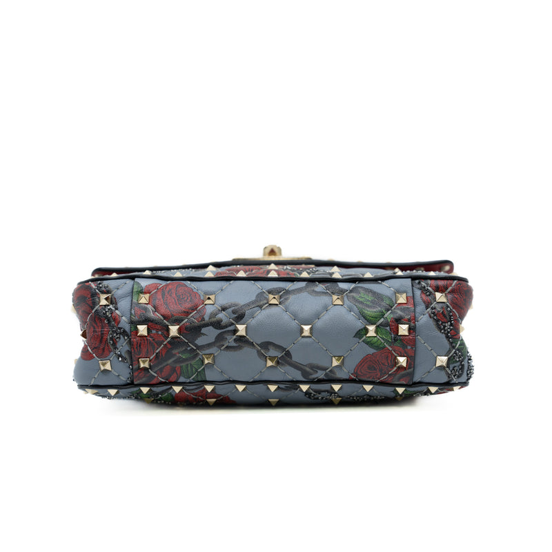 top handle flap bag in blue with rose - L'UXE LINK