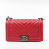 thumbnail Old Medium Leboy In Red Chevron Lambskin Leather Handbag PHW Seri 25 - L'UXE LINK