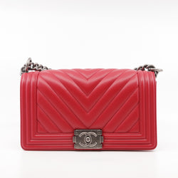 Old Medium Leboy In Red Chevron Lambskin Leather Handbag PHW Seri 25 - L'UXE LINK