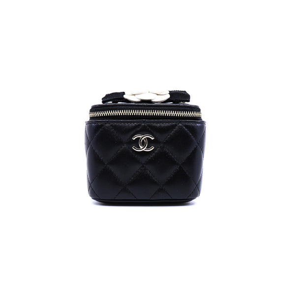 Mini Vanity In Black Lambskin Camellia Classic Chain Shoulder Bag GHW Seri 31 - L'UXE LINK