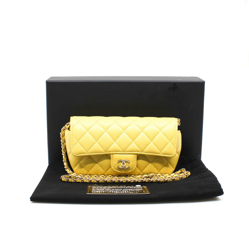 Yellow Caviar Leather Quilted Glasses Case With Chain PHW Seri 30