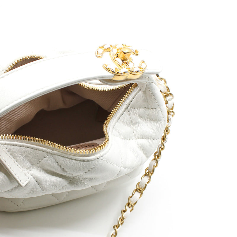 Small Perfect Meeting White Lambskin Quilted Hobo Bag With Chain Seri 29