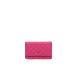 Classic Enamel CC Wallet On Chain In Hot Pink Lambskin Leather PHW Seri 21 - L'UXE LINK