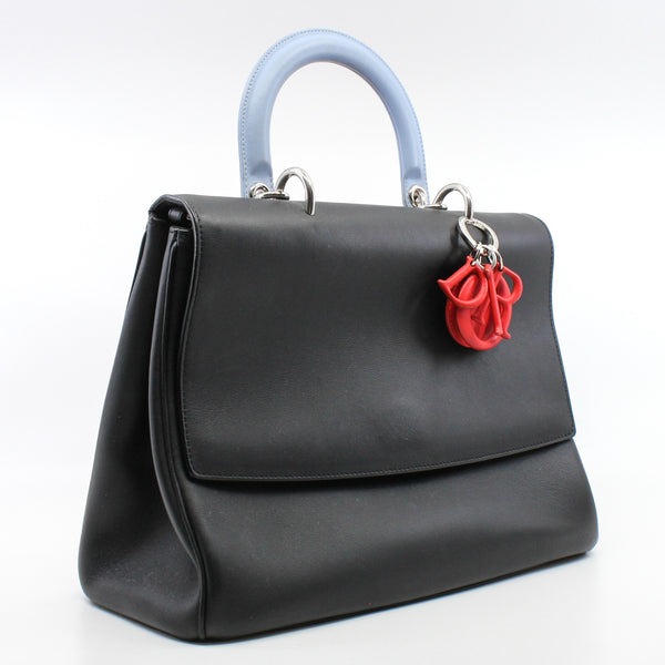 Be Dior In Tri-Color Black/Light Blue/Red Leather Flap Bag PHW With Strap - L'UXE LINK